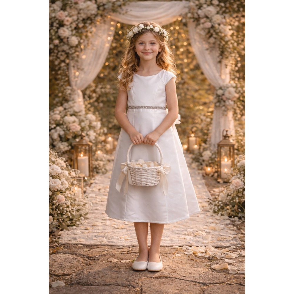 Girls White Satin Dress Communion Wedding Flower Girl Midi NWT Size 10